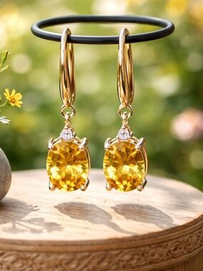 Bright Yellow Citrine Earrings, 18k Yellow Gold Vermeil, November Birthstone